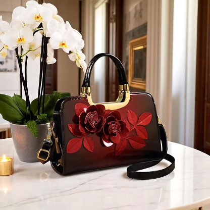 Women's Shiny Floral Leather Tote